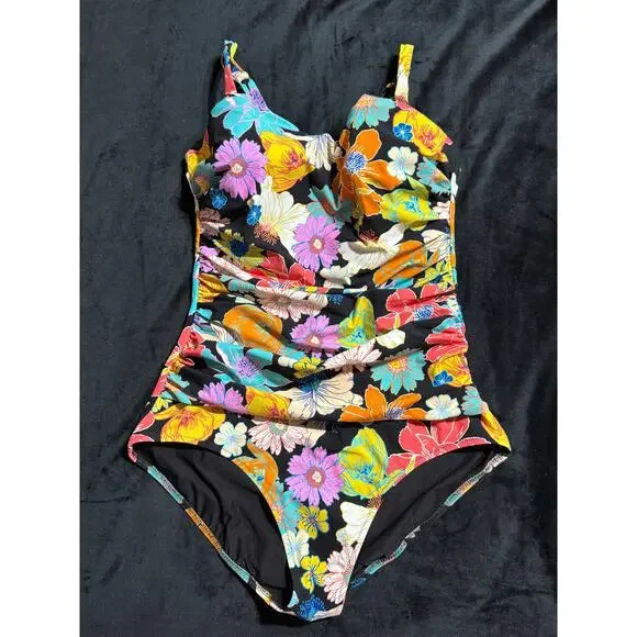 profile by Gottex Rising Sun Floral One-Piece Bathing Suit 14D D Cup - Picture 2 of 7